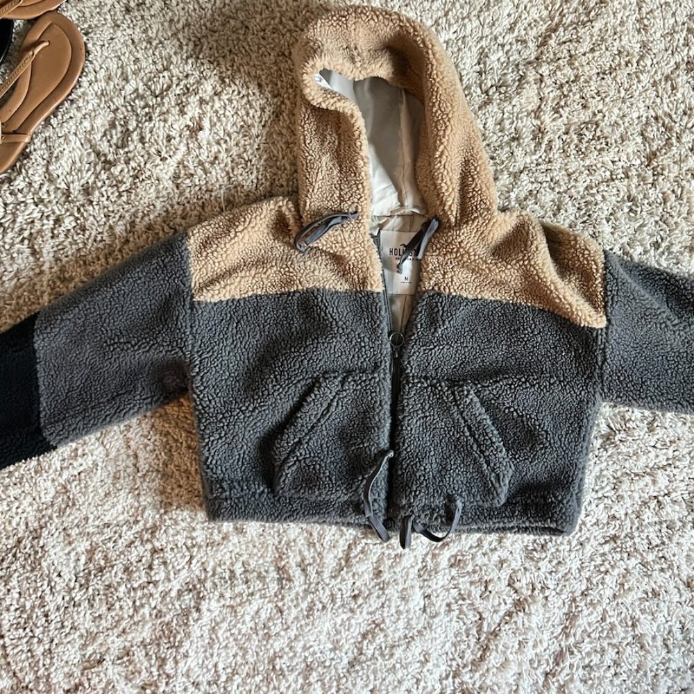 Multi Tone Cropped Hollister Sherpa Jacket